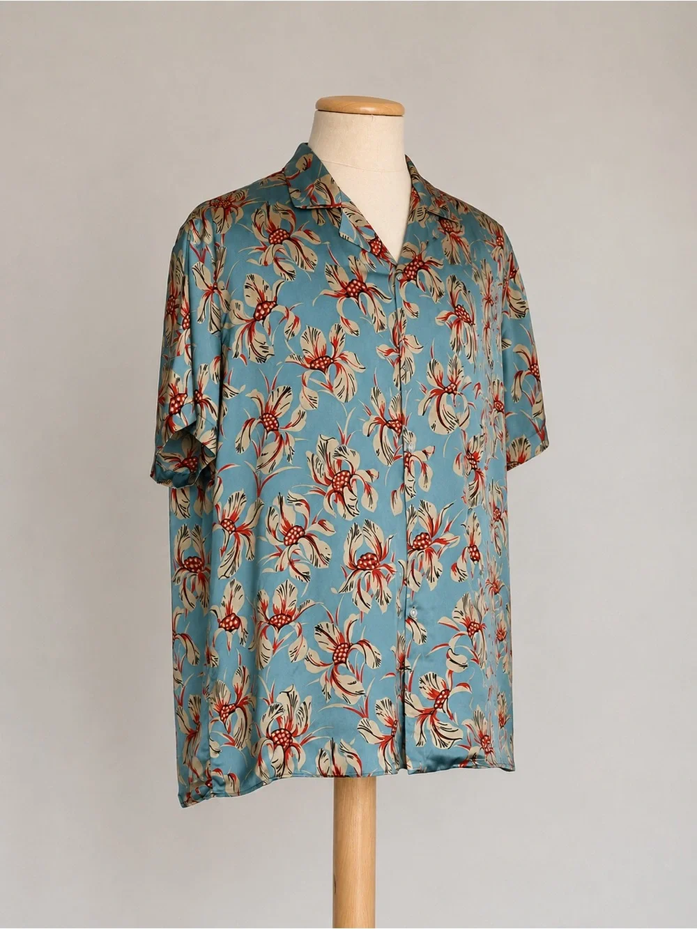 Zara Man Slim Fit Floral Camp Collar Shirt Blue Red Floral Hawaiian Button Down